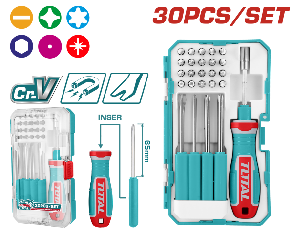 30 Pcs Interchangeable screwdriver and bits set